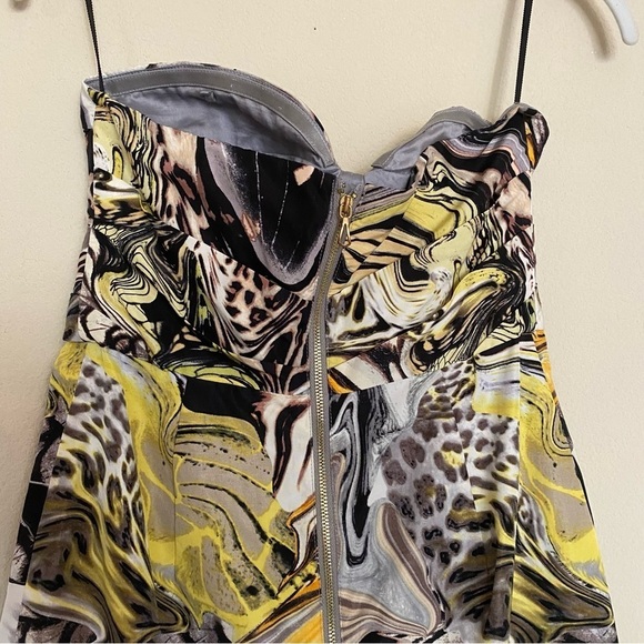 Anthropologie Leifsdottir Silk Panthers Play Dress Yellow Gray Size 0 - Picture 9 of 14